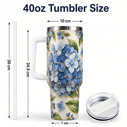 #pl[40oz|White] Hydrangea Floral 40oz Tumbler with Handle, Botanical Travel Cup