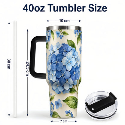 #pl[40oz|Black] Hydrangea Floral 40oz Tumbler with Handle, Watercolor Travel Cup