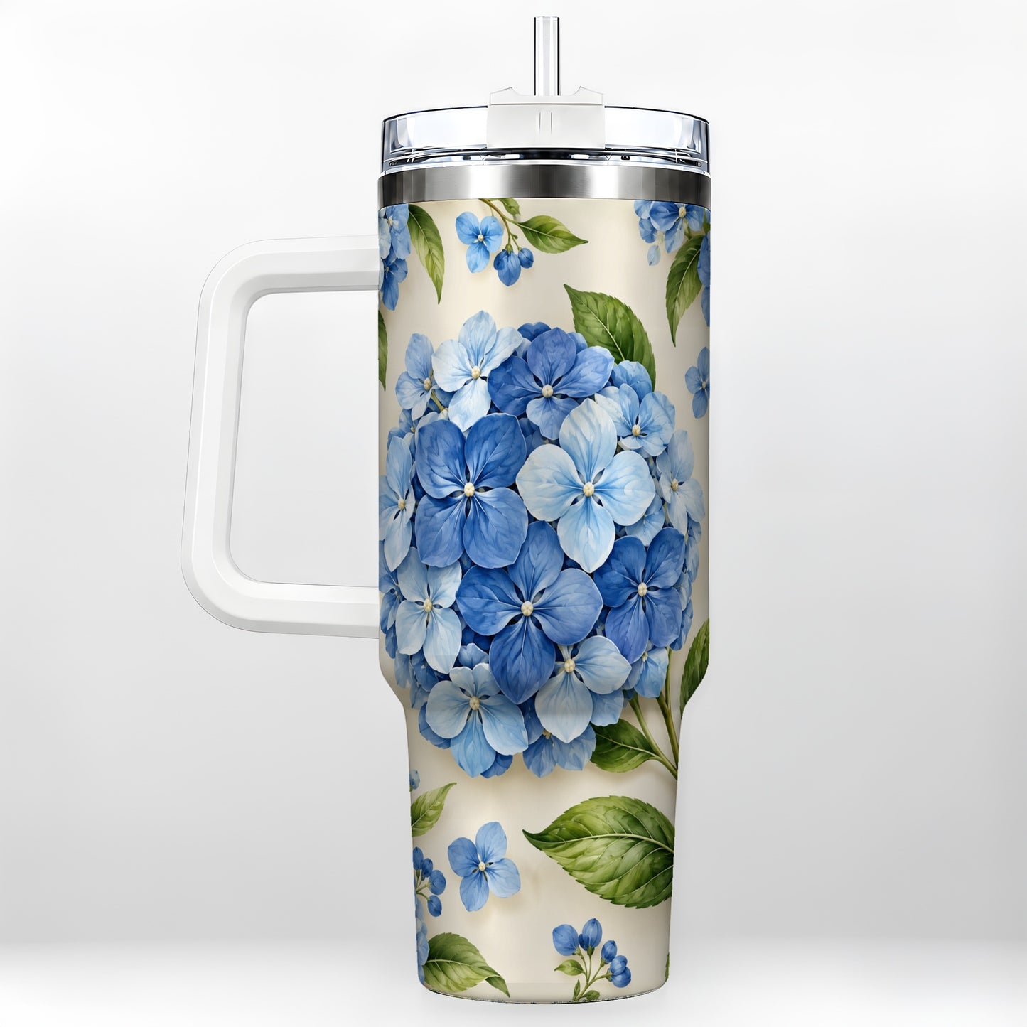 Hydrangea Floral 40oz Tumbler with Handle, Watercolor Travel Cup