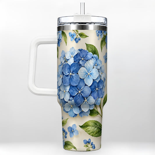 Hydrangea Floral 40oz Tumbler with Handle, Watercolor Travel Cup