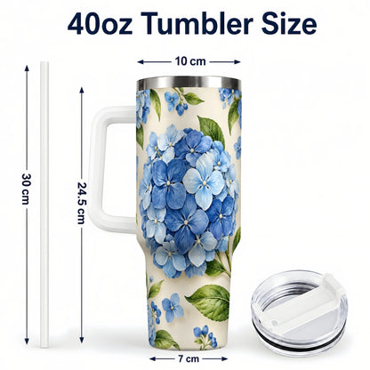 #pl[40oz|White] Hydrangea Floral 40oz Tumbler with Handle, Watercolor Travel Cup