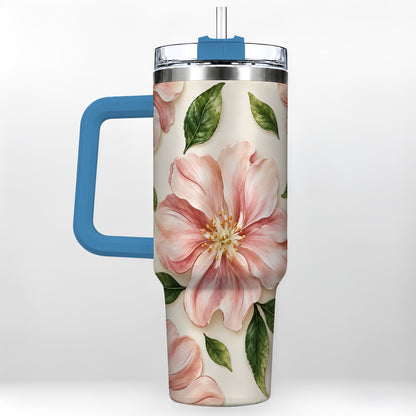 #pl[40oz|Blue] Pink Floral 40oz Tumbler, Botanical Tumbler, Stainless Steel Travel Cup