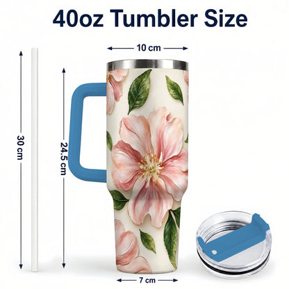#pl[40oz|Blue] Pink Floral 40oz Tumbler, Botanical Tumbler, Stainless Steel Travel Cup