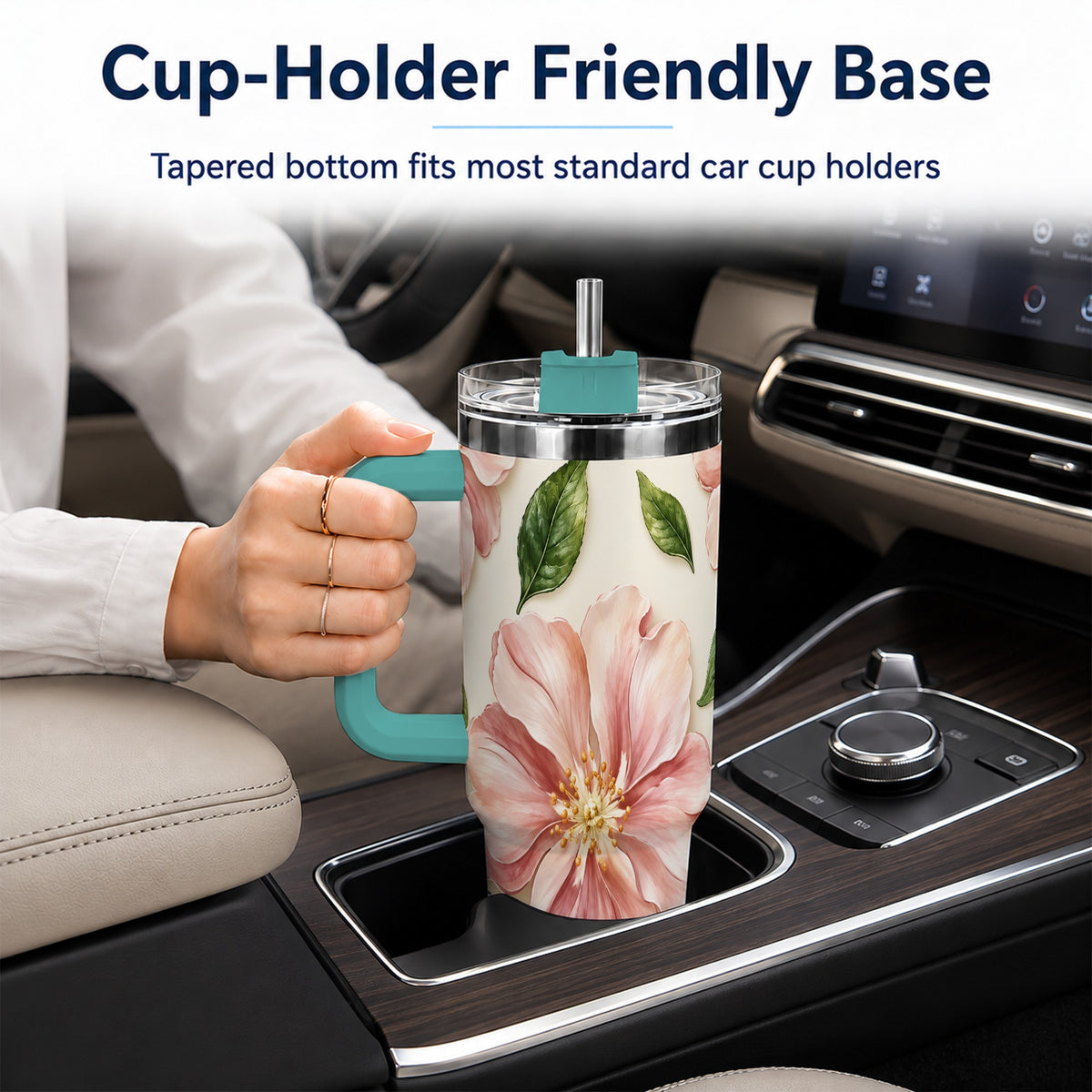 #pl[40oz|Green] Pink Floral 40oz Tumbler, Botanical Tumbler, Stainless Steel Travel Cup