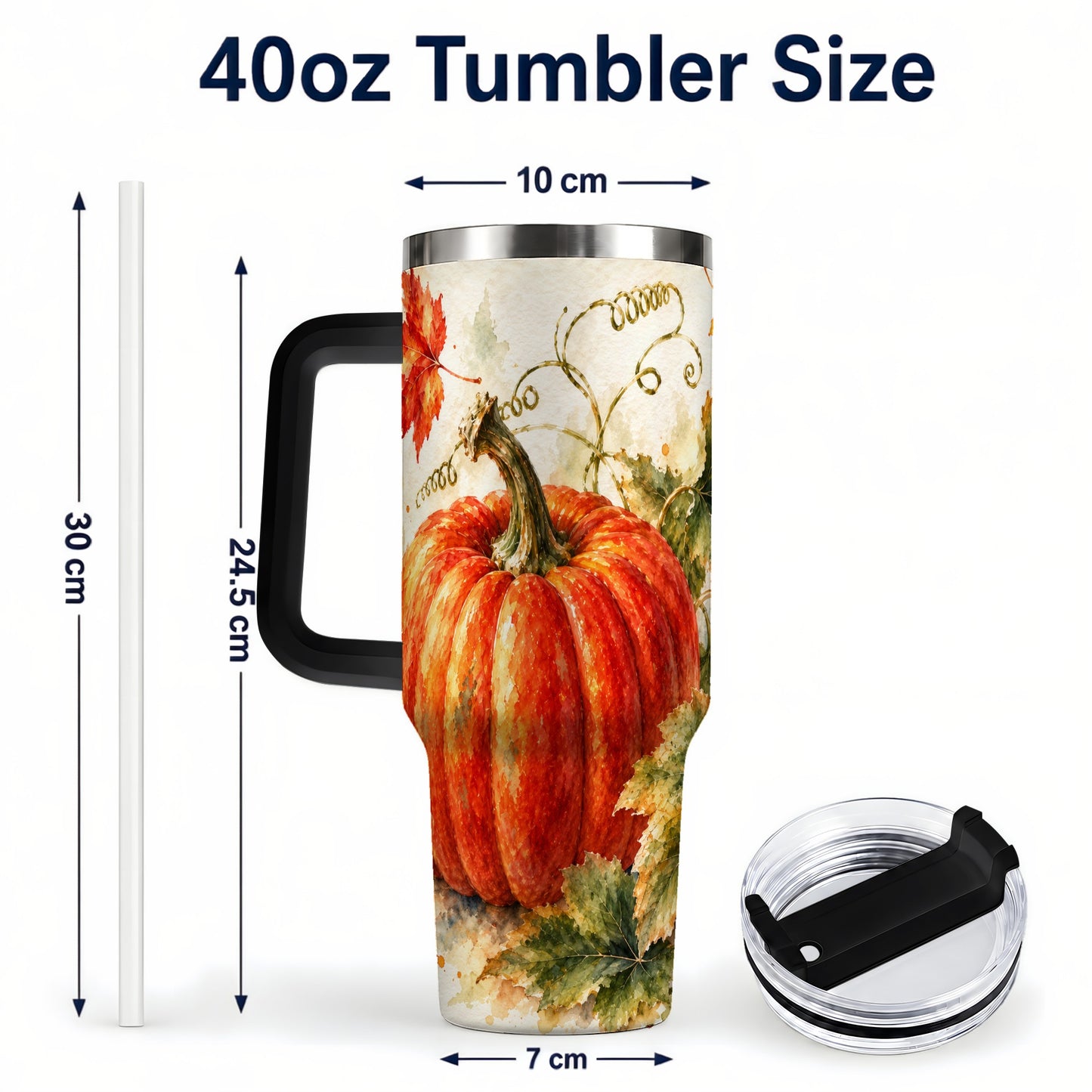 #pl[40oz|Black] Autumn Pumpkin 40oz Tumbler, Harvest Tumbler, Stainless Steel Travel Cup