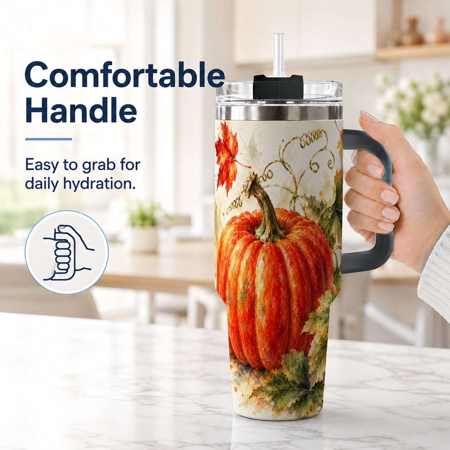 #pl[40oz|Black] Autumn Pumpkin 40oz Tumbler, Harvest Tumbler, Stainless Steel Travel Cup