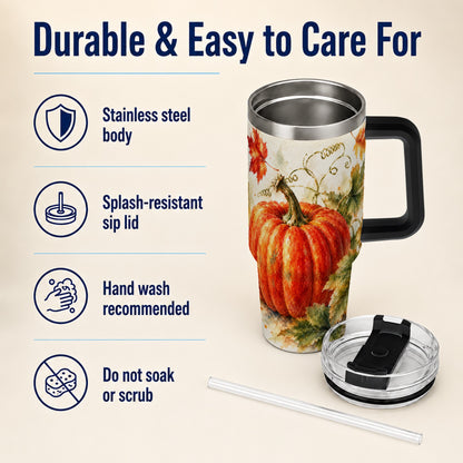 #pl[40oz|Black] Autumn Pumpkin 40oz Tumbler, Harvest Tumbler, Stainless Steel Travel Cup