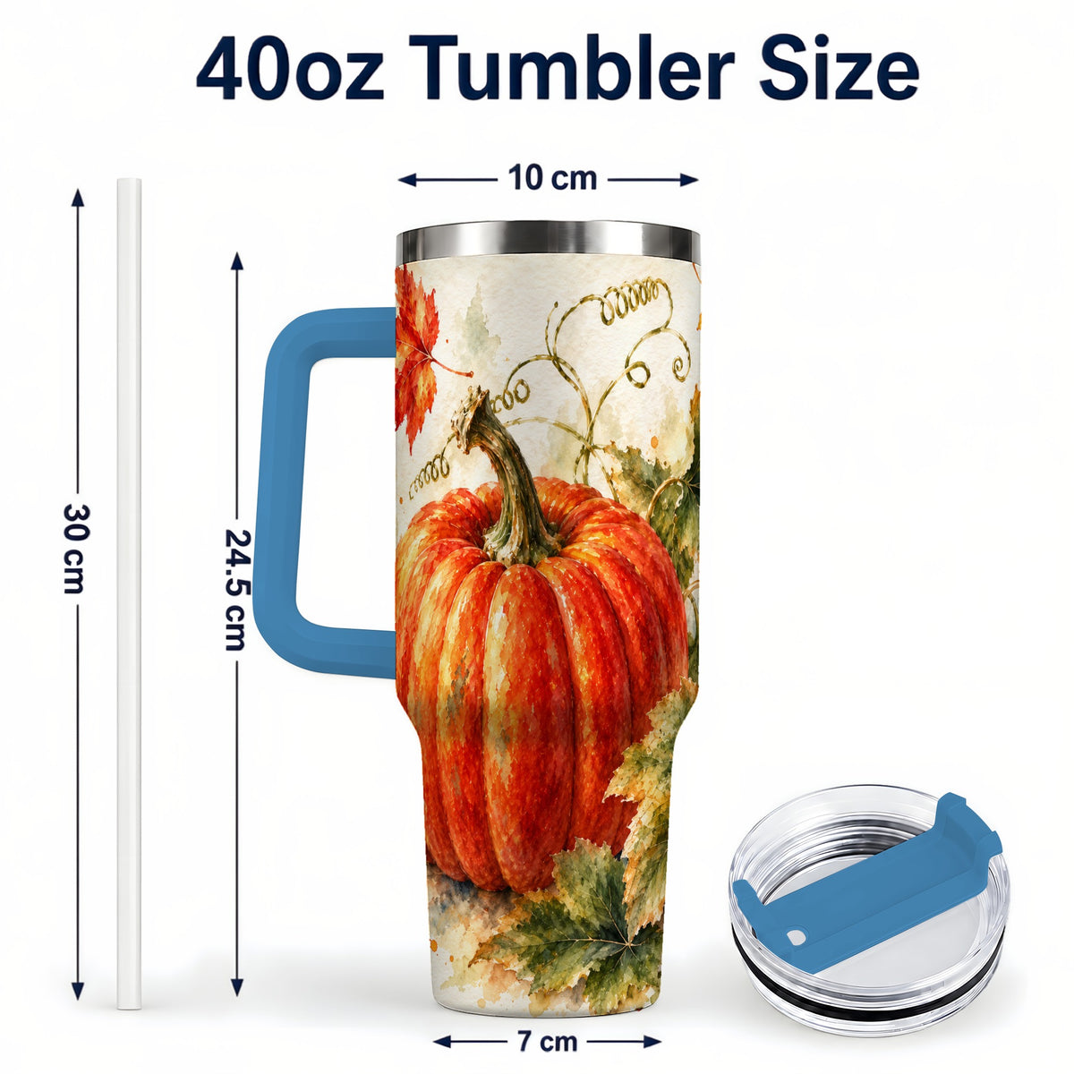 #pl[40oz|Blue] Autumn Pumpkin 40oz Tumbler, Harvest Tumbler, Stainless Steel Travel Cup