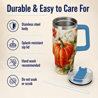 #pl[40oz|Blue] Autumn Pumpkin 40oz Tumbler, Harvest Tumbler, Stainless Steel Travel Cup