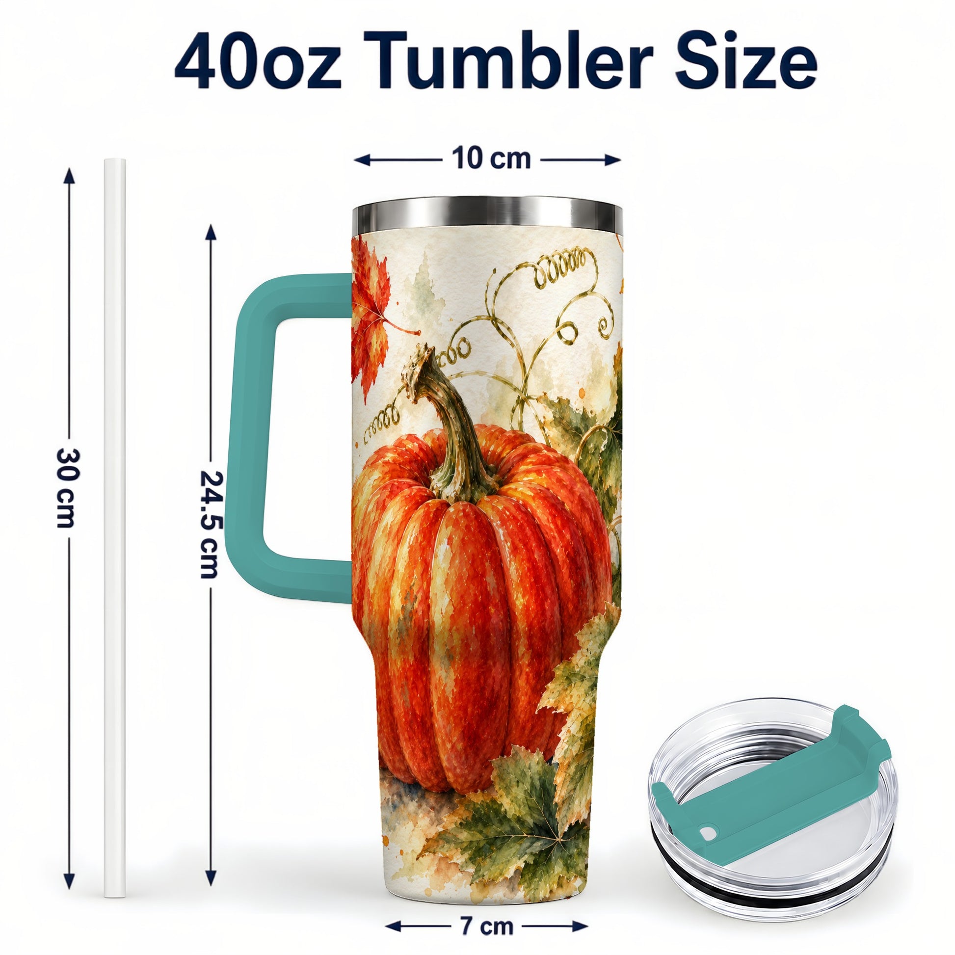 #pl[40oz|Green] Autumn Pumpkin 40oz Tumbler, Harvest Tumbler, Stainless Steel Travel Cup