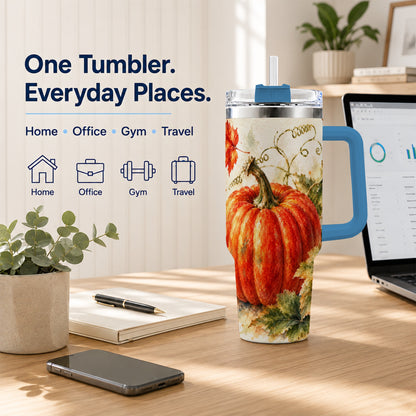 #pl[40oz|Blue] Autumn Pumpkin 40oz Tumbler, Harvest Tumbler, Stainless Steel Travel Cup