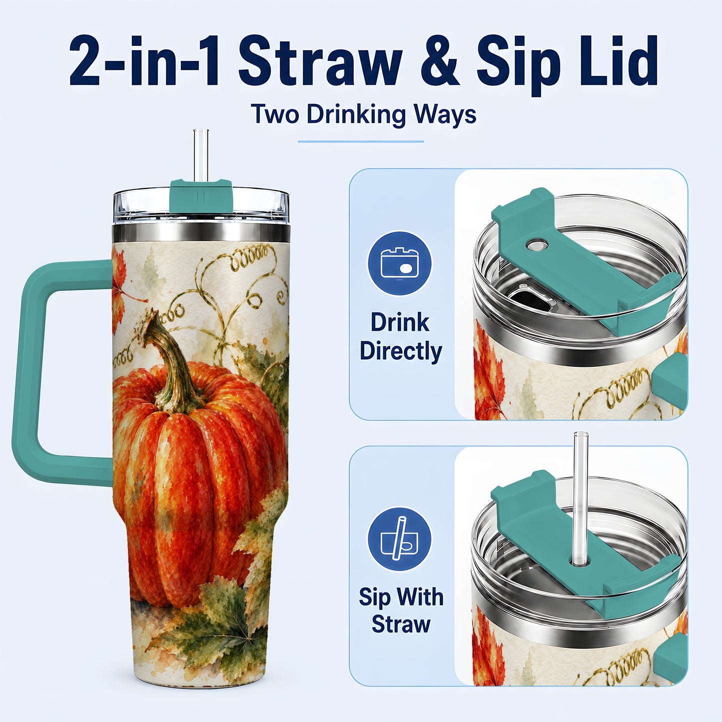 #pl[40oz|Green] Autumn Pumpkin 40oz Tumbler, Harvest Tumbler, Stainless Steel Travel Cup