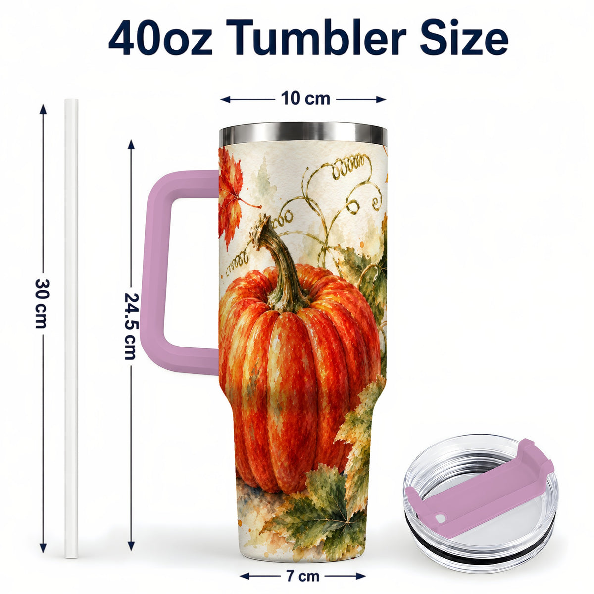 #pl[40oz|Pink] Autumn Pumpkin 40oz Tumbler, Harvest Tumbler, Stainless Steel Travel Cup