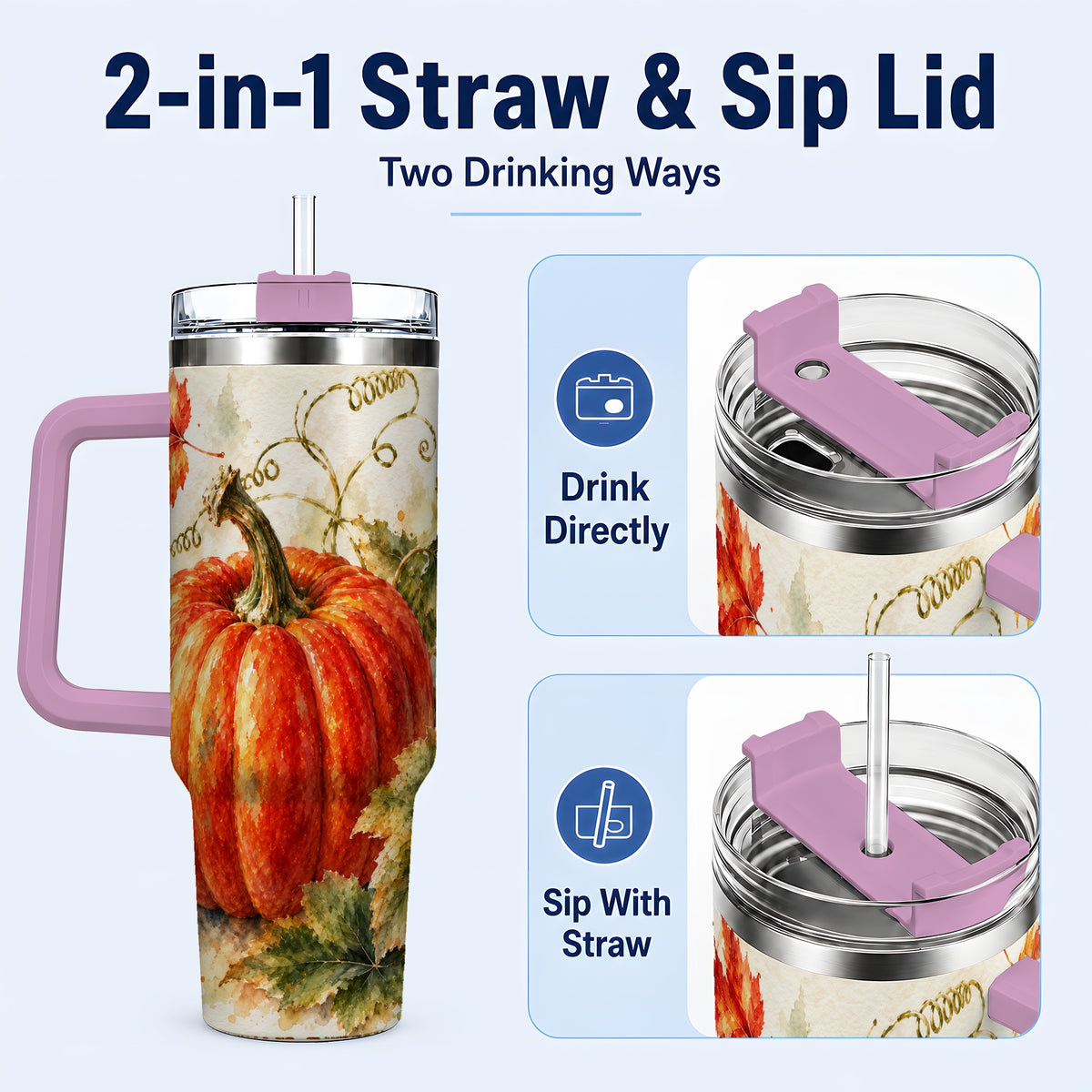 #pl[40oz|Pink] Autumn Pumpkin 40oz Tumbler, Harvest Tumbler, Stainless Steel Travel Cup