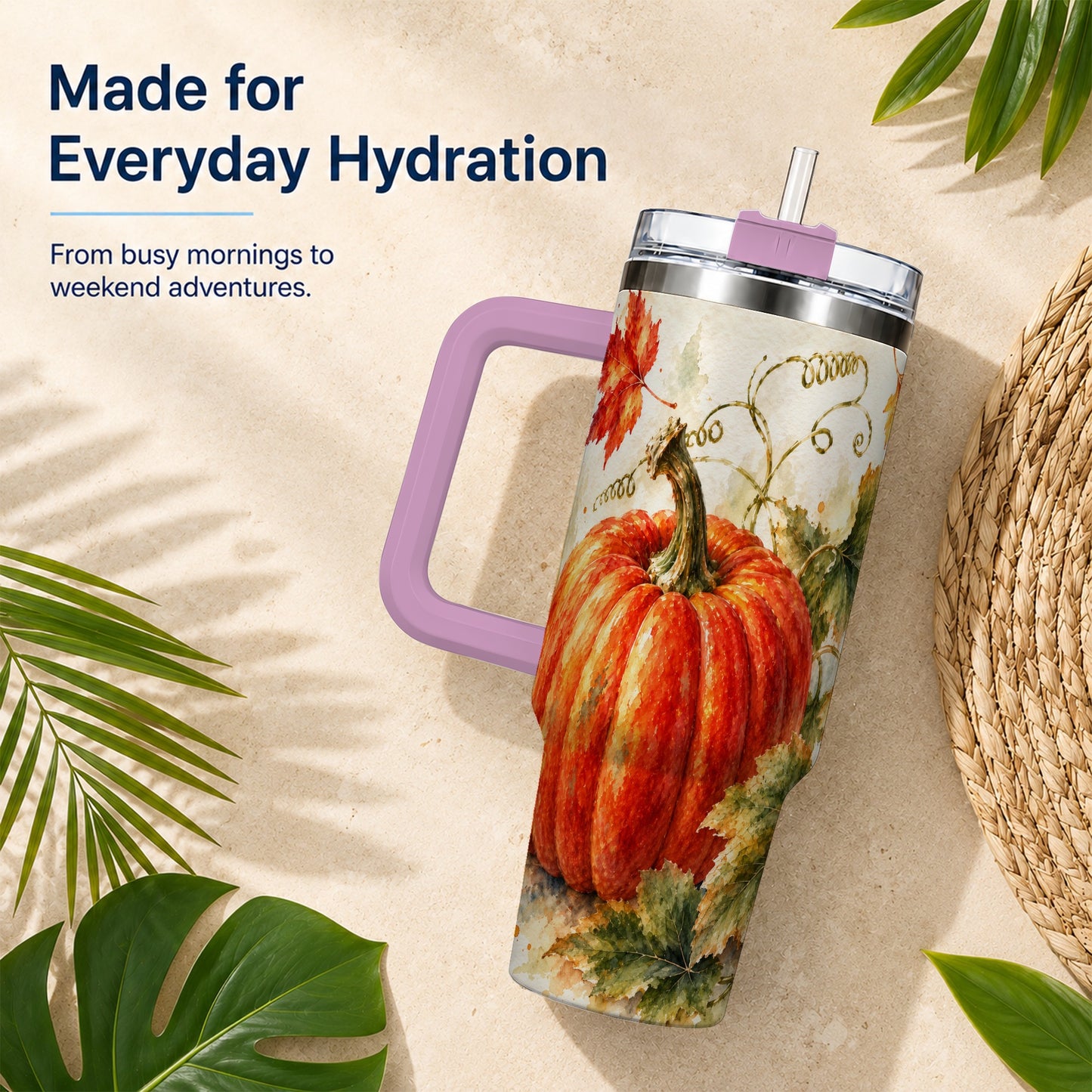 #pl[40oz|Pink] Autumn Pumpkin 40oz Tumbler, Harvest Tumbler, Stainless Steel Travel Cup