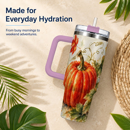 #pl[40oz|Pink] Autumn Pumpkin 40oz Tumbler, Harvest Tumbler, Stainless Steel Travel Cup