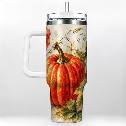 Autumn Pumpkin 40oz Tumbler, Harvest Tumbler, Stainless Steel Travel Cup