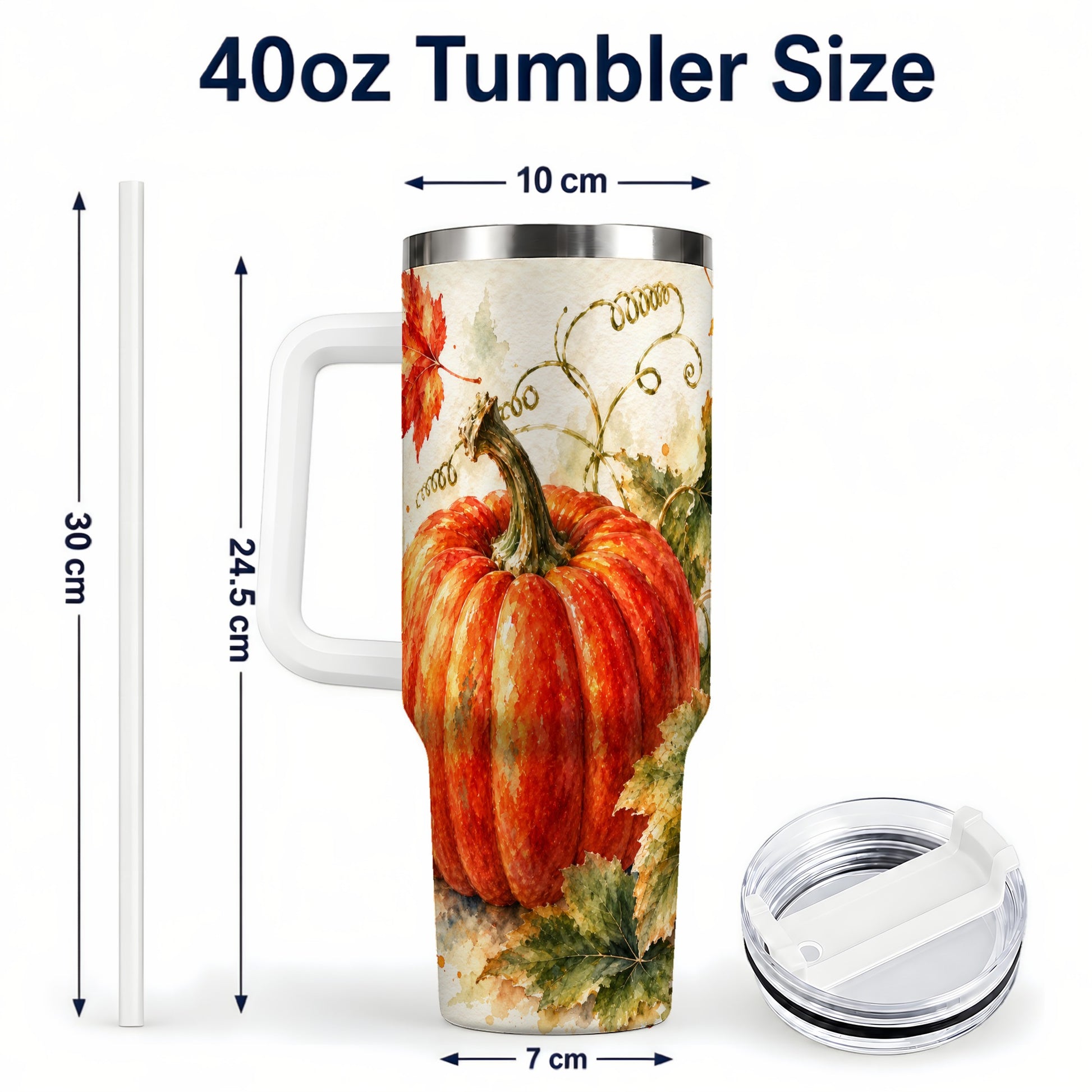 #pl[40oz|White] Autumn Pumpkin 40oz Tumbler, Harvest Tumbler, Stainless Steel Travel Cup
