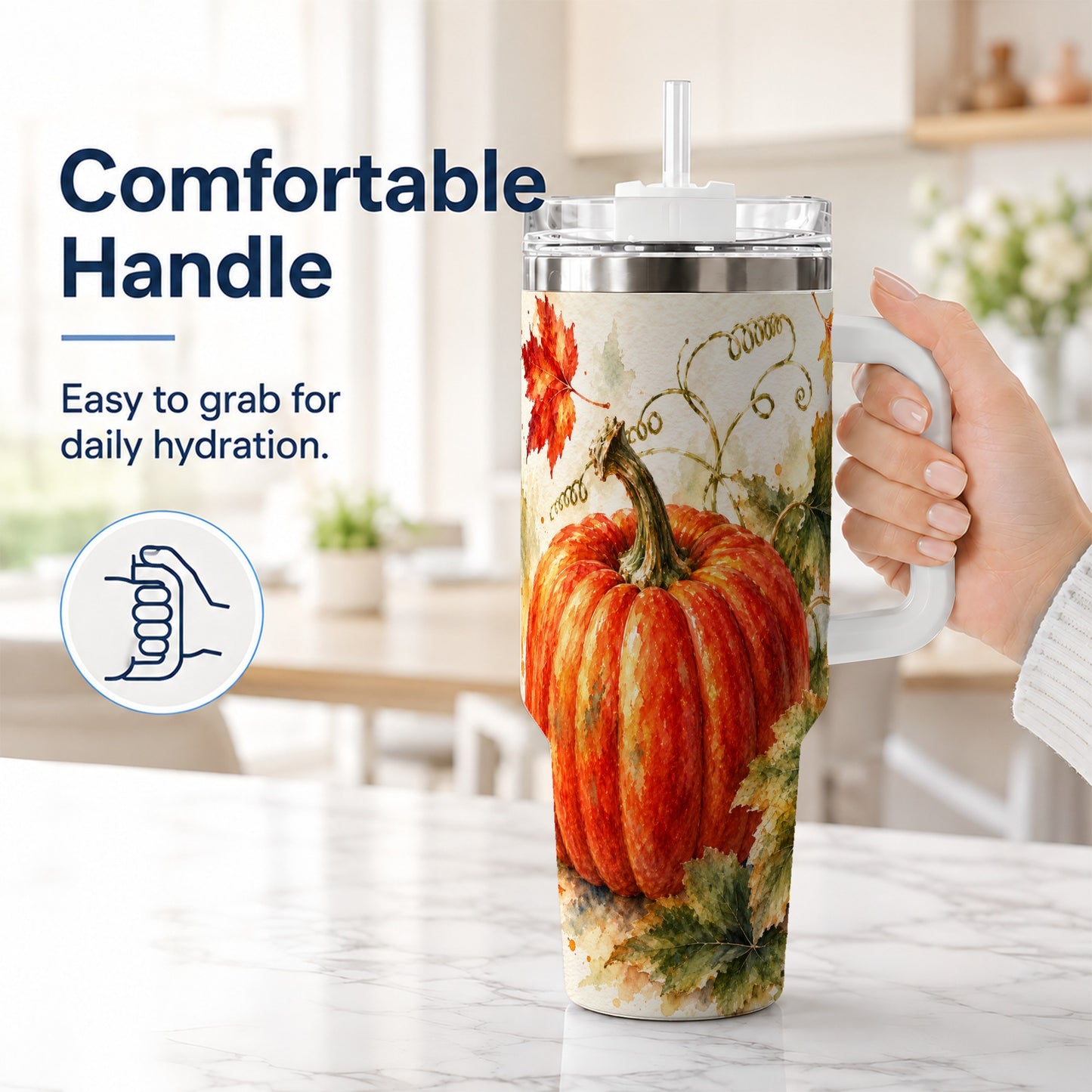 #pl[40oz|White] Autumn Pumpkin 40oz Tumbler, Harvest Tumbler, Stainless Steel Travel Cup