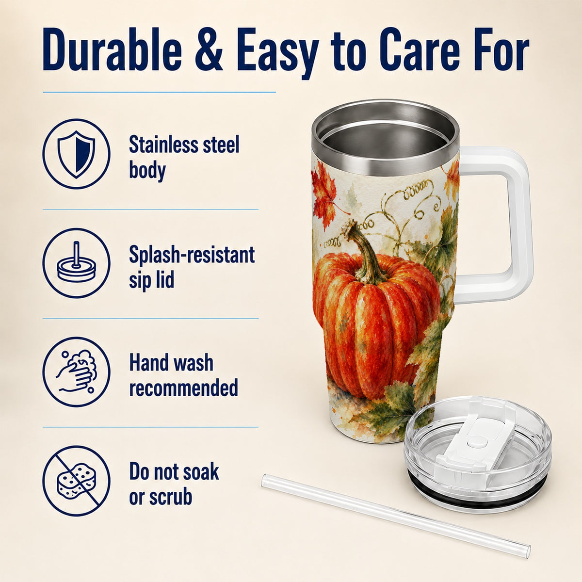 #pl[40oz|White] Autumn Pumpkin 40oz Tumbler, Harvest Tumbler, Stainless Steel Travel Cup