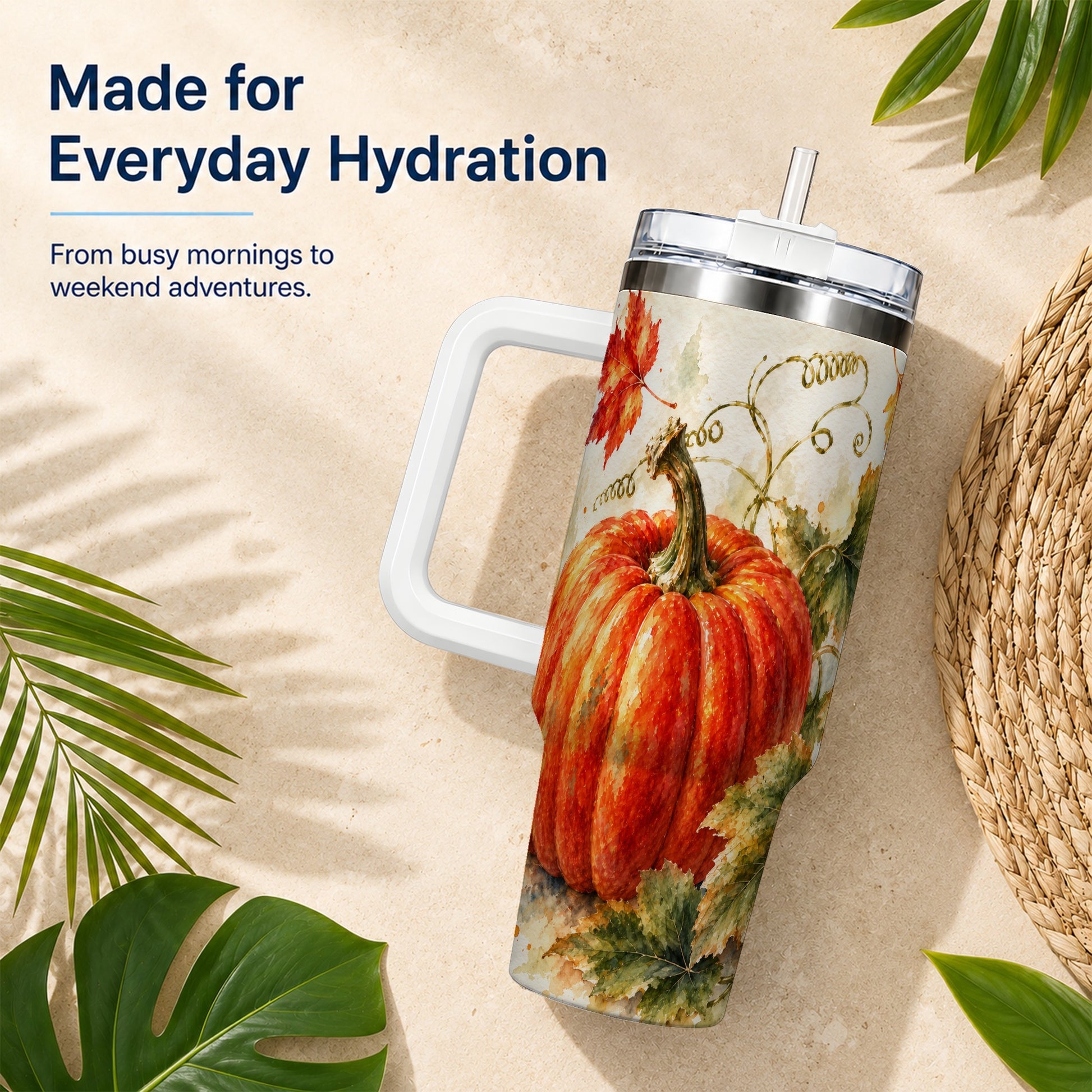 #pl[40oz|White] Autumn Pumpkin 40oz Tumbler, Harvest Tumbler, Stainless Steel Travel Cup