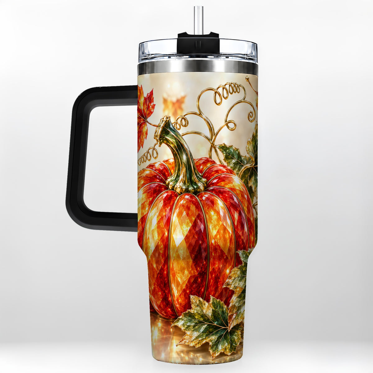 #pl[40oz|Black] Faceted Pumpkin 40oz Tumbler, Autumn Tumbler, Stainless Steel Travel Cup