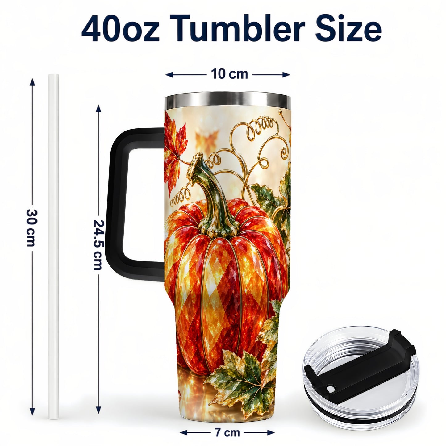 #pl[40oz|Black] Faceted Pumpkin 40oz Tumbler, Autumn Tumbler, Stainless Steel Travel Cup