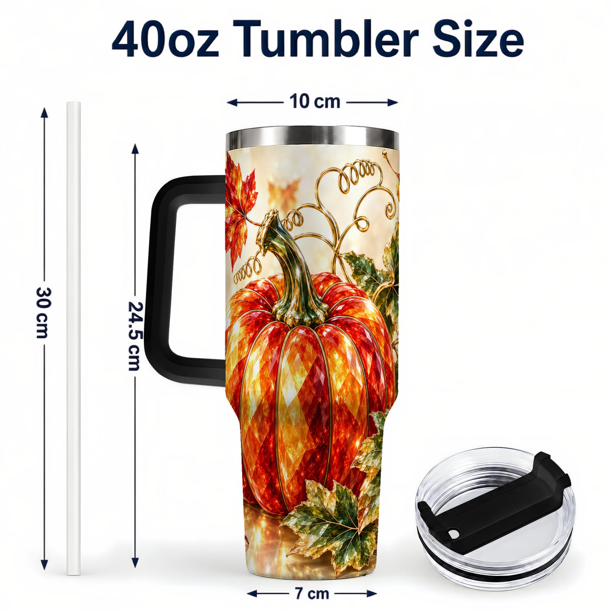#pl[40oz|Black] Faceted Pumpkin 40oz Tumbler, Autumn Tumbler, Stainless Steel Travel Cup