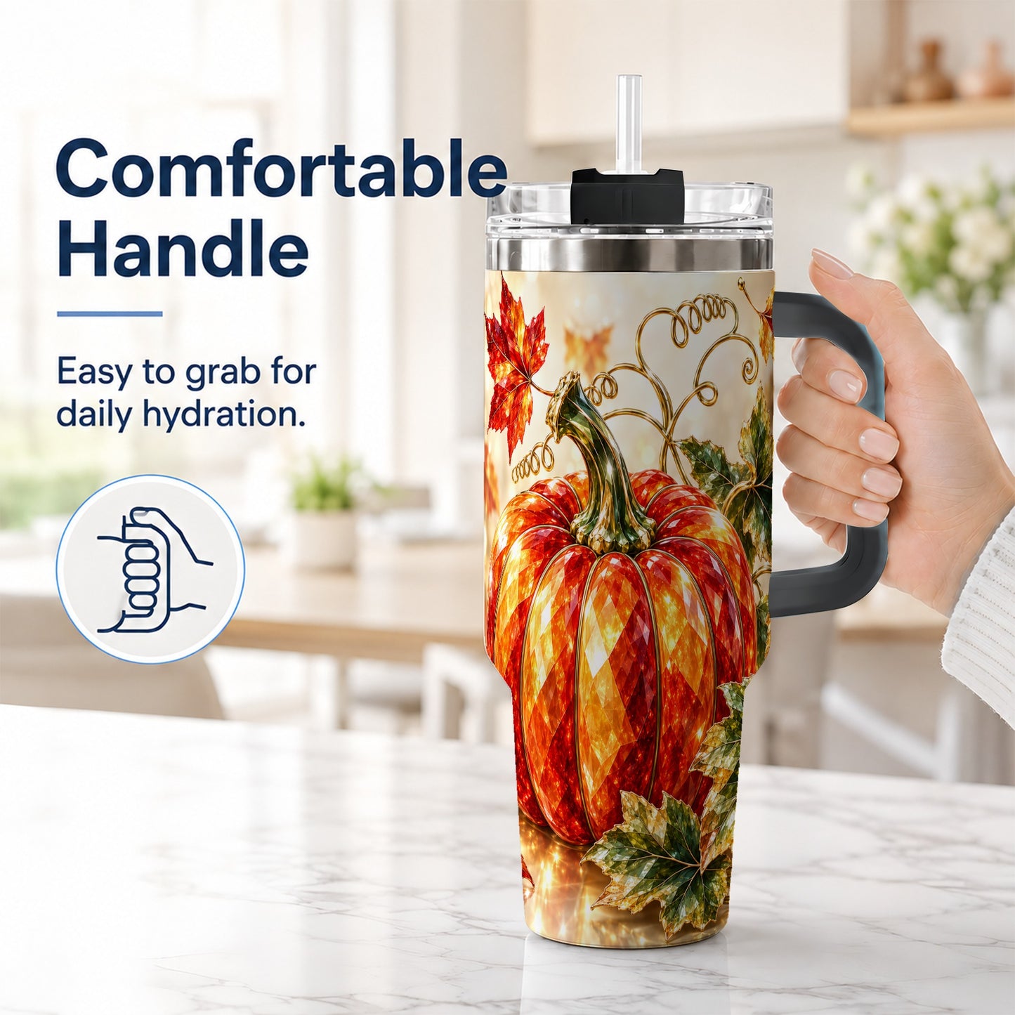 #pl[40oz|Black] Faceted Pumpkin 40oz Tumbler, Autumn Tumbler, Stainless Steel Travel Cup