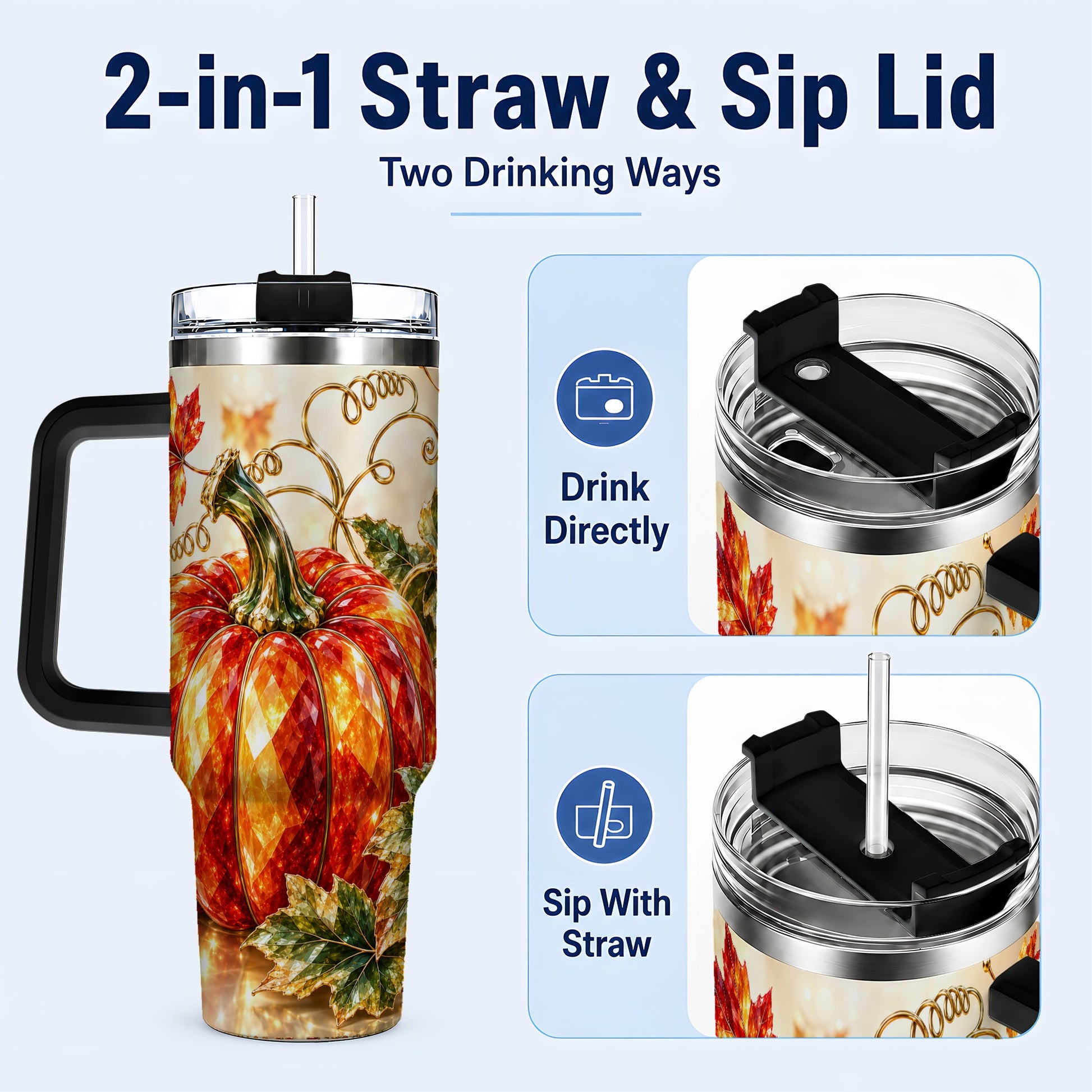 #pl[40oz|Black] Faceted Pumpkin 40oz Tumbler, Autumn Tumbler, Stainless Steel Travel Cup