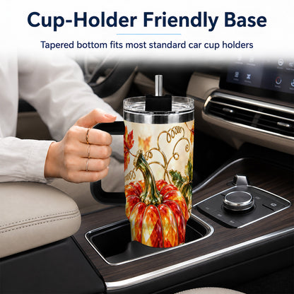 #pl[40oz|Black] Faceted Pumpkin 40oz Tumbler, Autumn Tumbler, Stainless Steel Travel Cup