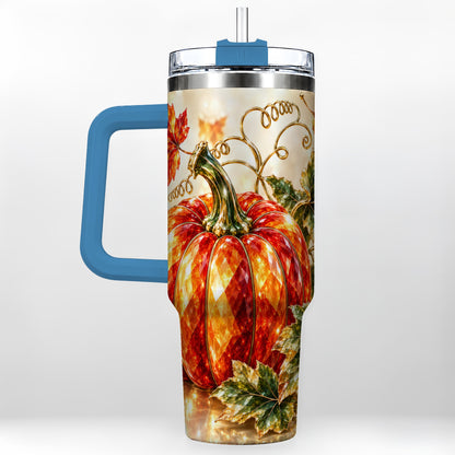 #pl[40oz|Blue] Faceted Pumpkin 40oz Tumbler, Autumn Tumbler, Stainless Steel Travel Cup