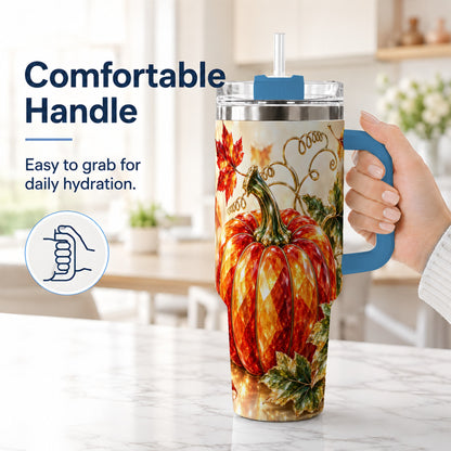 #pl[40oz|Blue] Faceted Pumpkin 40oz Tumbler, Autumn Tumbler, Stainless Steel Travel Cup