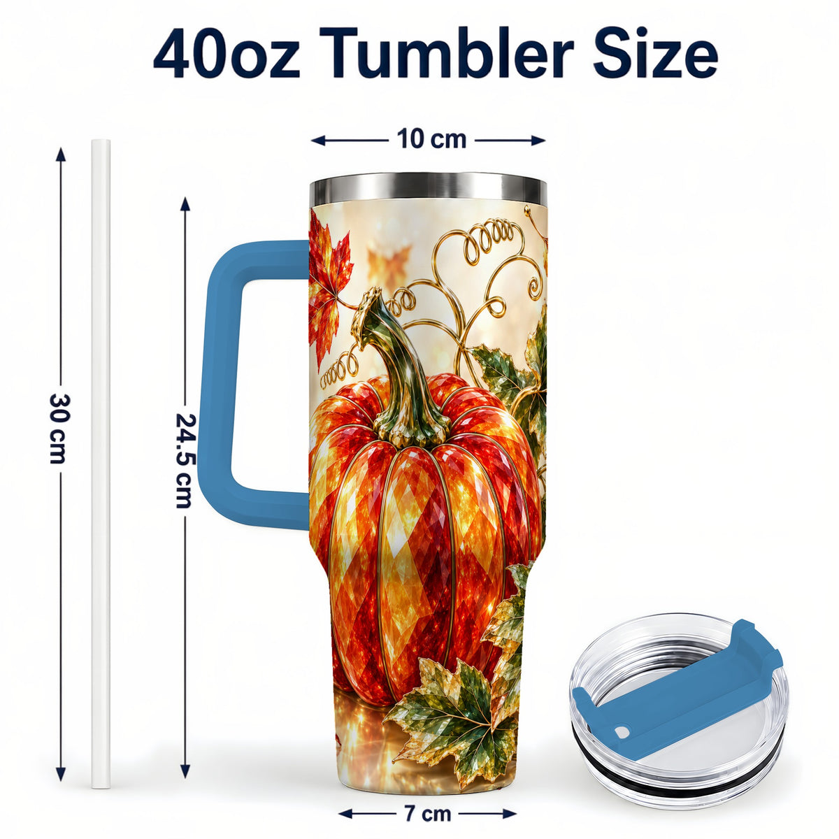 #pl[40oz|Blue] Faceted Pumpkin 40oz Tumbler, Autumn Tumbler, Stainless Steel Travel Cup
