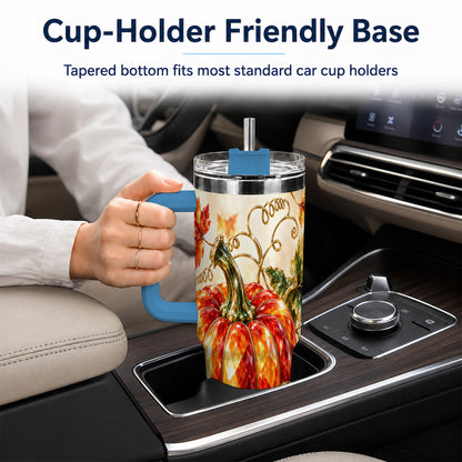 #pl[40oz|Blue] Faceted Pumpkin 40oz Tumbler, Autumn Tumbler, Stainless Steel Travel Cup