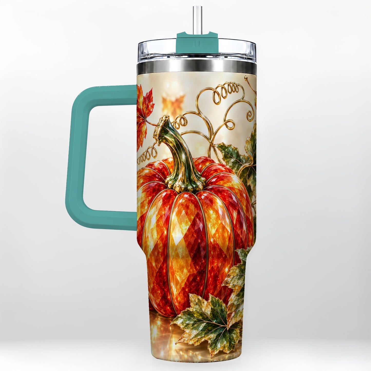 #pl[40oz|Green] Faceted Pumpkin 40oz Tumbler, Autumn Tumbler, Stainless Steel Travel Cup