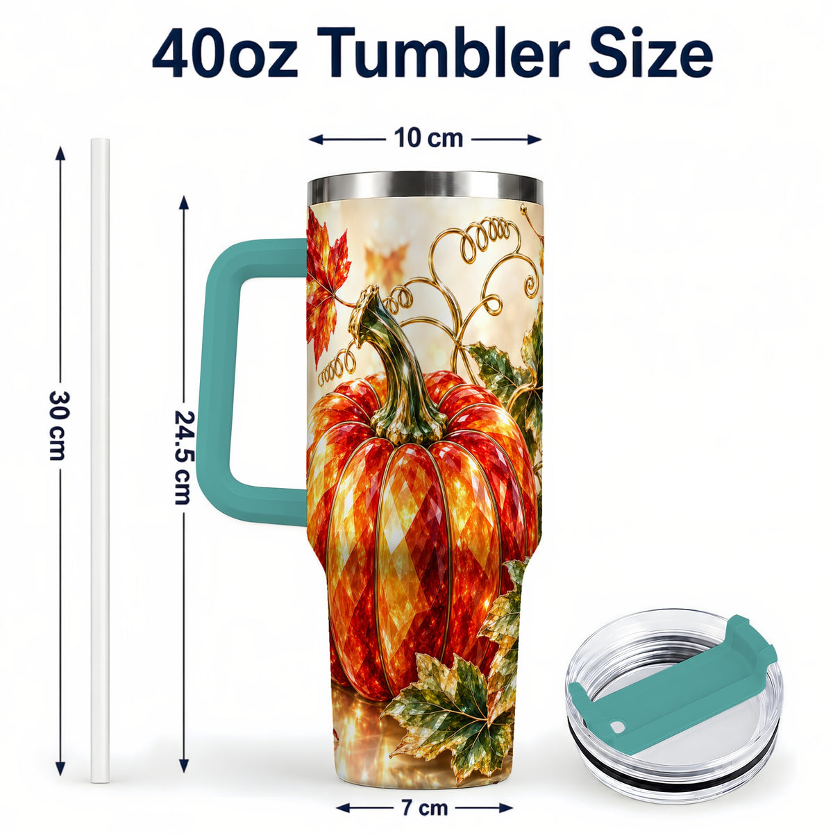 #pl[40oz|Green] Faceted Pumpkin 40oz Tumbler, Autumn Tumbler, Stainless Steel Travel Cup
