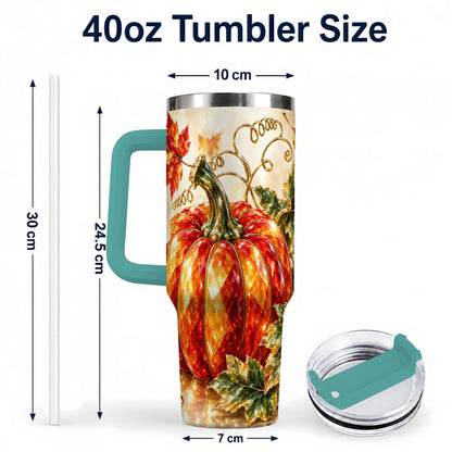 #pl[40oz|Green] Faceted Pumpkin 40oz Tumbler, Autumn Tumbler, Stainless Steel Travel Cup