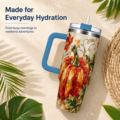 #pl[40oz|Blue] Faceted Pumpkin 40oz Tumbler, Autumn Tumbler, Stainless Steel Travel Cup