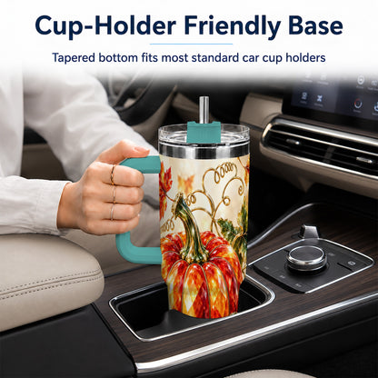 #pl[40oz|Green] Faceted Pumpkin 40oz Tumbler, Autumn Tumbler, Stainless Steel Travel Cup
