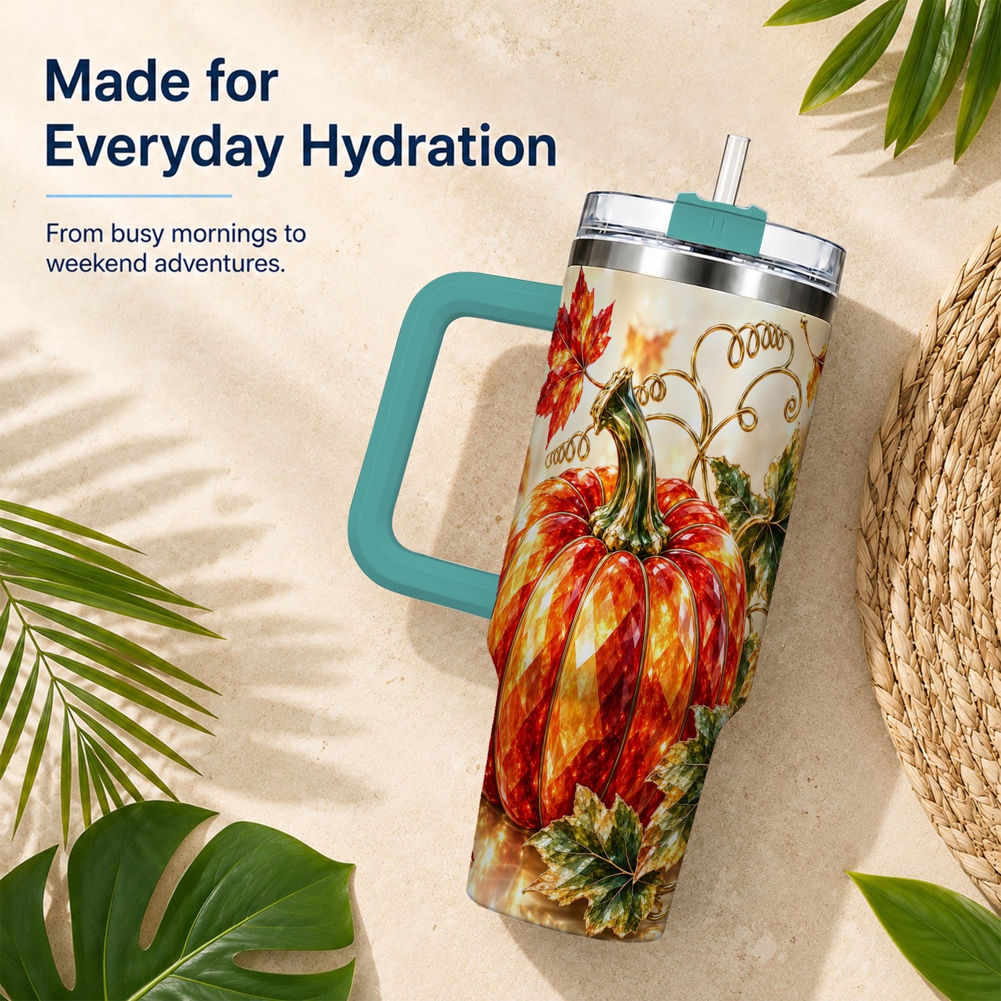 #pl[40oz|Green] Faceted Pumpkin 40oz Tumbler, Autumn Tumbler, Stainless Steel Travel Cup