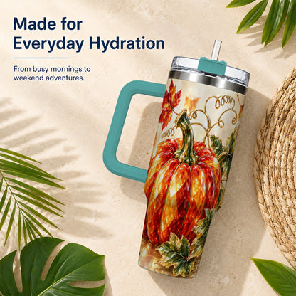 #pl[40oz|Green] Faceted Pumpkin 40oz Tumbler, Autumn Tumbler, Stainless Steel Travel Cup