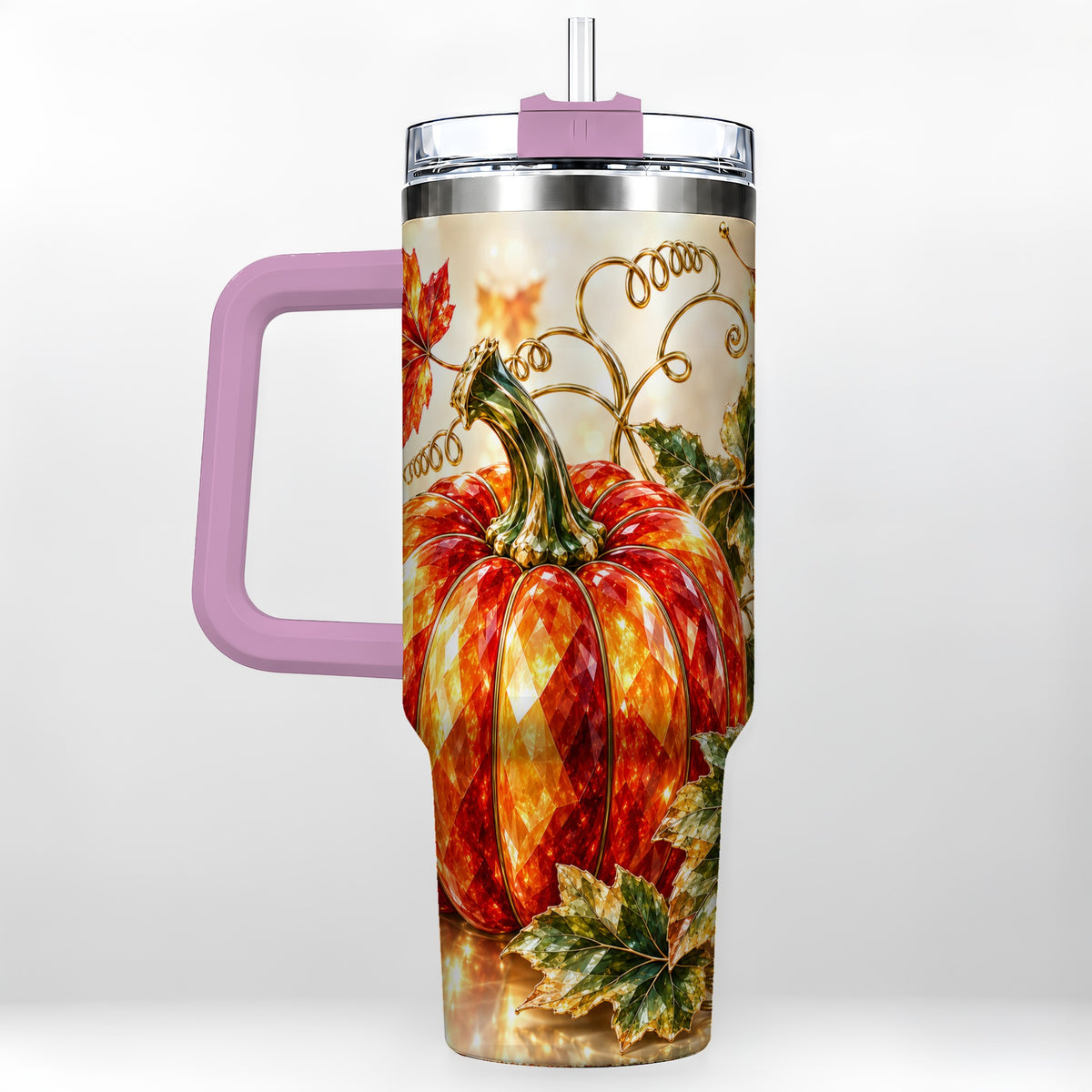 #pl[40oz|Pink] Faceted Pumpkin 40oz Tumbler, Autumn Tumbler, Stainless Steel Travel Cup