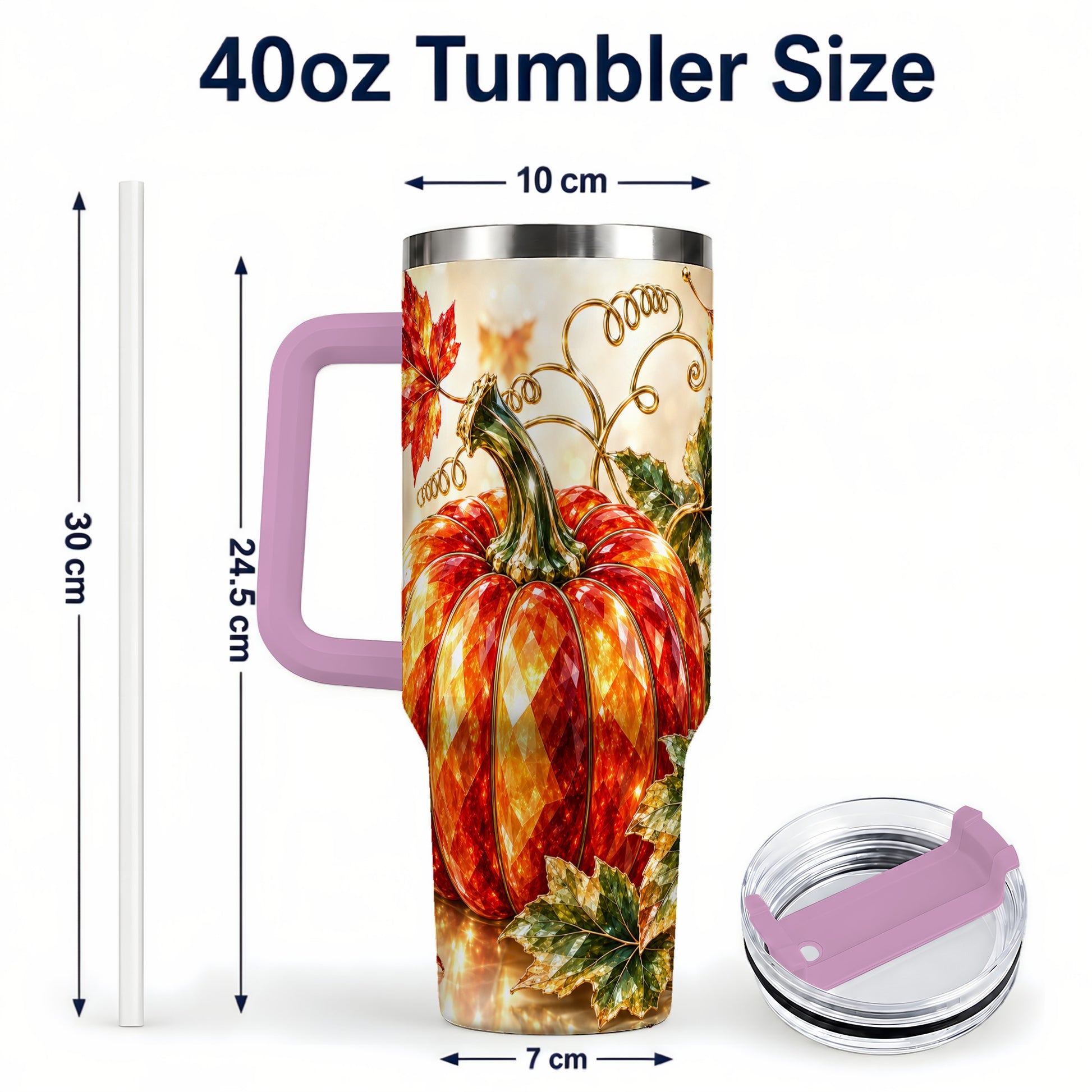 #pl[40oz|Pink] Faceted Pumpkin 40oz Tumbler, Autumn Tumbler, Stainless Steel Travel Cup