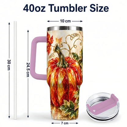 #pl[40oz|Pink] Faceted Pumpkin 40oz Tumbler, Autumn Tumbler, Stainless Steel Travel Cup