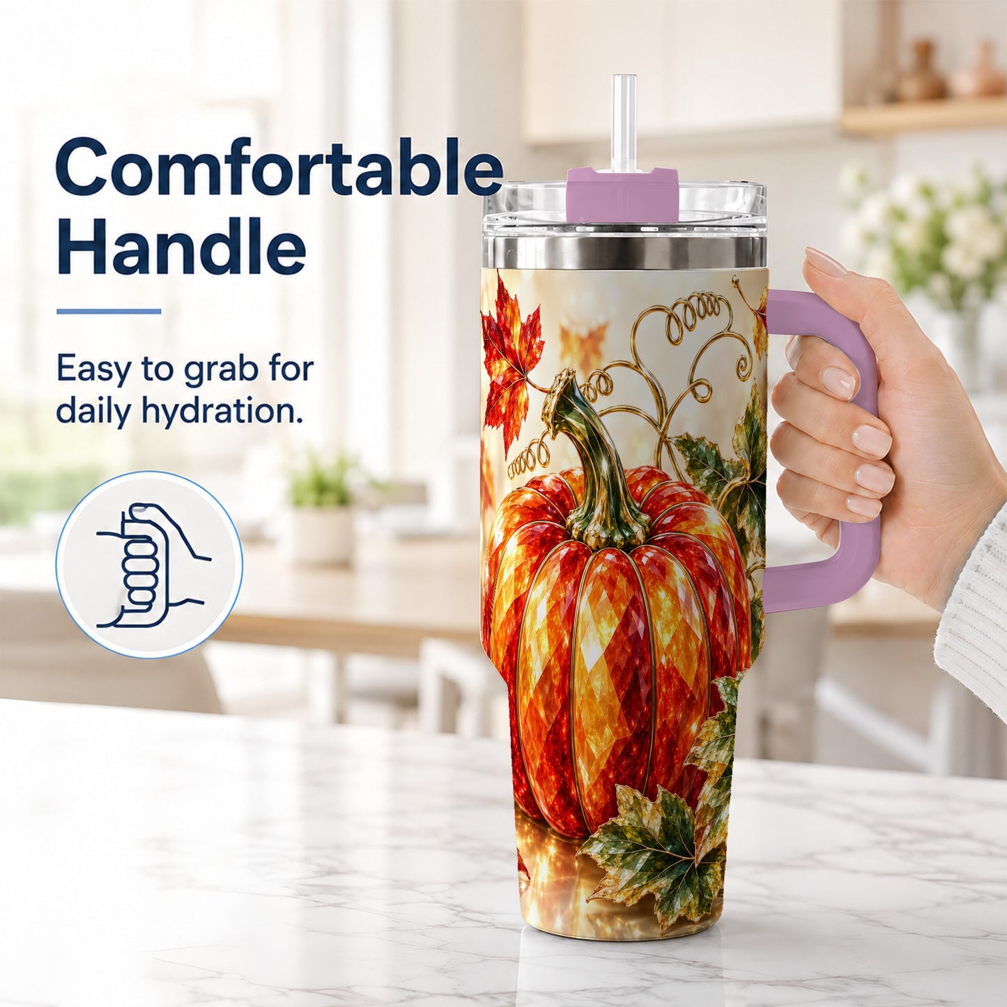 #pl[40oz|Pink] Faceted Pumpkin 40oz Tumbler, Autumn Tumbler, Stainless Steel Travel Cup