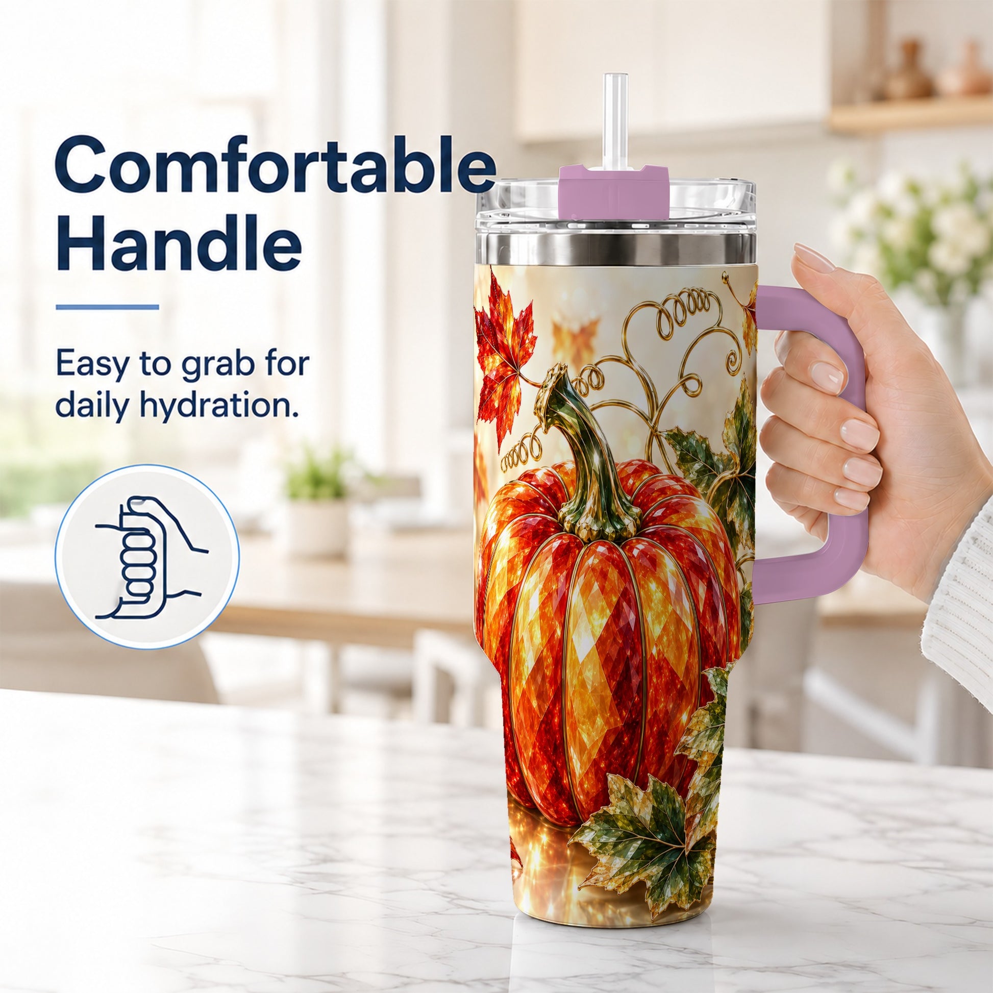 #pl[40oz|Pink] Faceted Pumpkin 40oz Tumbler, Autumn Tumbler, Stainless Steel Travel Cup