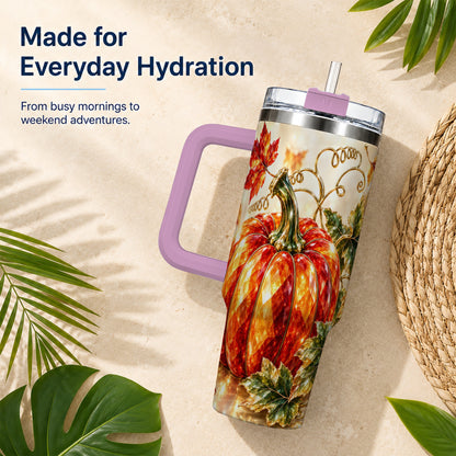 #pl[40oz|Pink] Faceted Pumpkin 40oz Tumbler, Autumn Tumbler, Stainless Steel Travel Cup