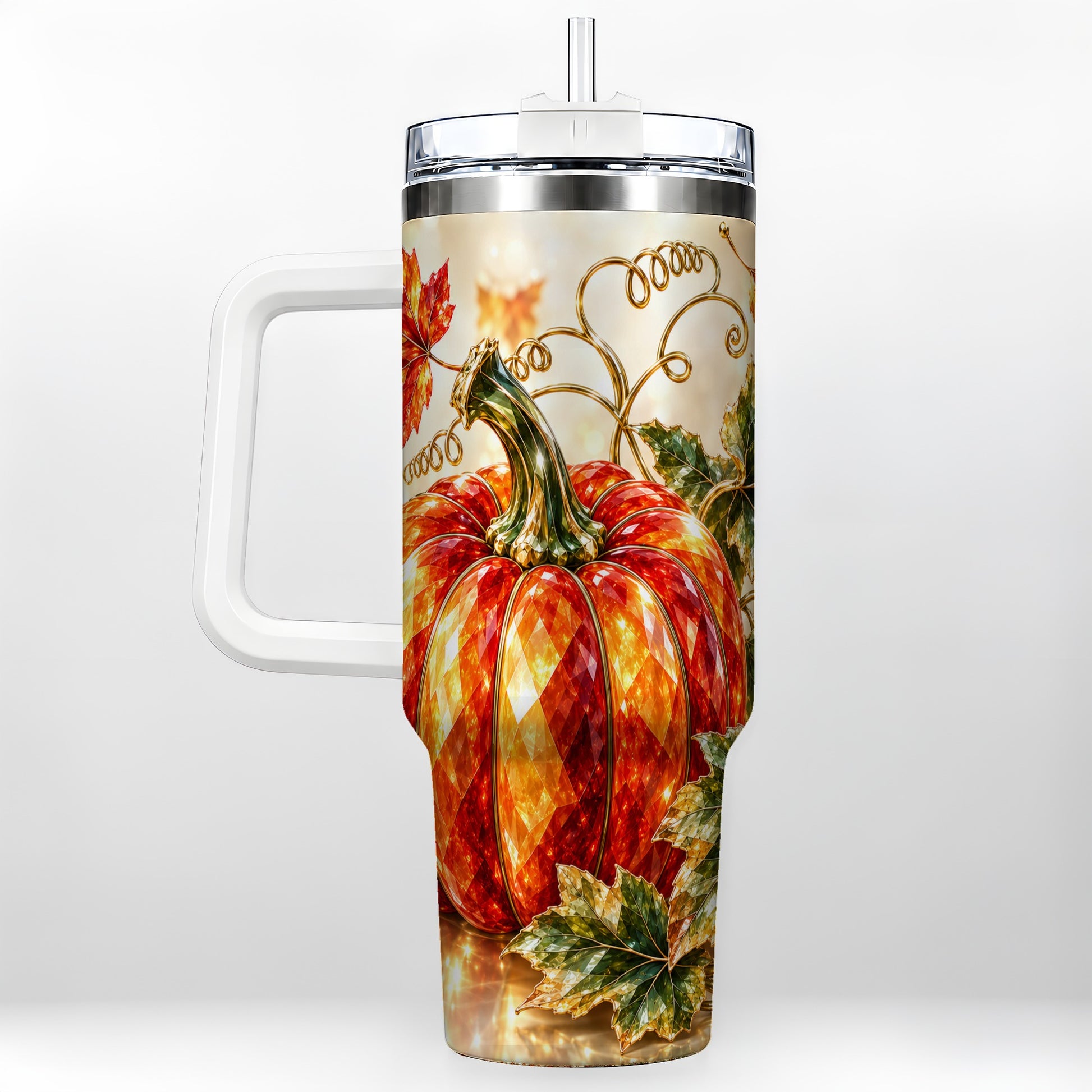 Faceted Pumpkin 40oz Tumbler, Autumn Tumbler, Stainless Steel Travel Cup
