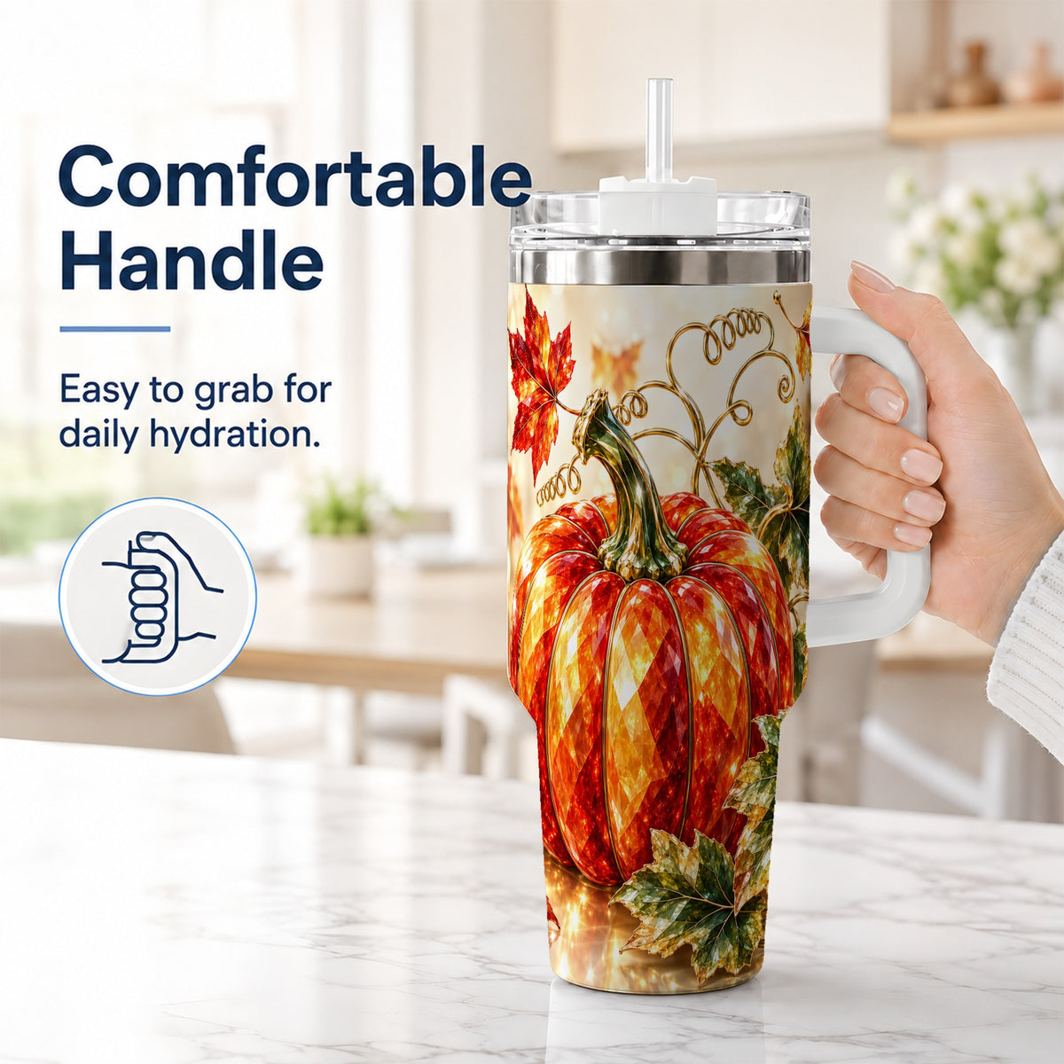#pl[40oz|White] Faceted Pumpkin 40oz Tumbler, Autumn Tumbler, Stainless Steel Travel Cup